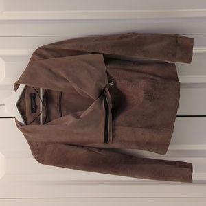 Zara Faux Suede Leather Jacket Lightweight Biker Moto Cowl Neck, Size XS